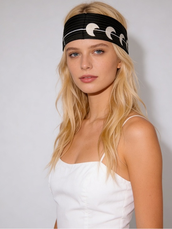 Awe Inspired Accessories - Awe Inspired Black Silk Crescent Moon Thin Boho Headband Neck Scarf Bag Wrap